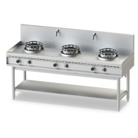 piano di cottura wok a gas con ripiano, 3 fuochi, 2 rubinetti acqua