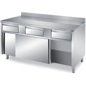 Tavolo con cassetti gn1/1 h 10 cm in linea vano inferiore con scorr + alzat mm1500x600x850 h