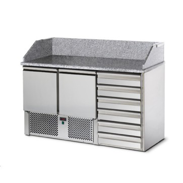 Banco pizza a 2 porte GN 1/1 e 6 cassetti neutri 600x400 mm