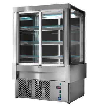 Espositore refrigerato ventilato con 4 porte e 3 ripiani, +3°/+5°C, l=900 mm - RAL9005
