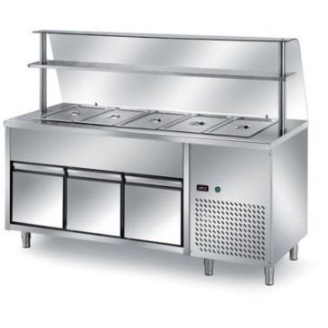 Tavolo freddo self-servie con vasca raggiata mm.200hdim. mm. 2000x700x1400h. + vetro curvo temperato