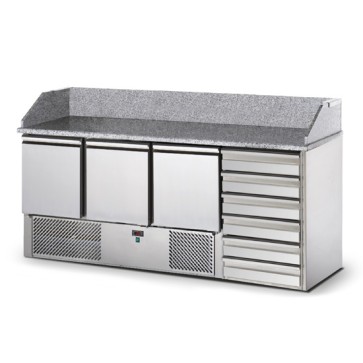 Banco pizza a 3 porte GN 1/1 e 6 cassetti neutri 600x400 mm