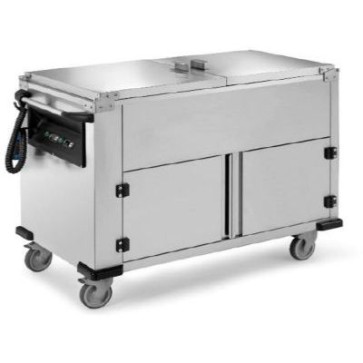 Carrello termico cap.2x1/1gn, coperchi superiori apribili a 180°, mm 850x700x1000 h