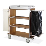 Carrello portabiancheria con portascope e porta rifiuti