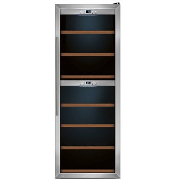 Espositore refrigerato professionale per vini ventilato 2 vani capacità 126 bottiglie 0,7 lt. temp. +5 °c/+22 °c