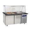 banco di preparazione riscaldato a 2 porte con struttura in vetro, 4x GN 1/1 h=100 mm