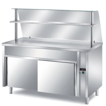 Tavolo freddo self-service con vasca refrigerata h 200 gn escluse - vano inferiore neutro con scorrevoli + vano motore + vetro curvo temperato mm 2000x700x1400 h