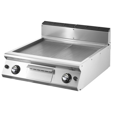 Fry-top gas versione top, piastra rigata cromata