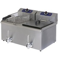 Friggitrice elettrica professionale da banco, cap. olio 8+8 Lt. con rubinetto di scarico.