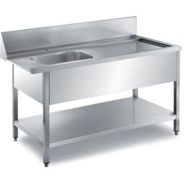 Tavolo di entrata lavastoviglie con alzatina h 200 + 1 vasca sx mm. 1600x700x850 h