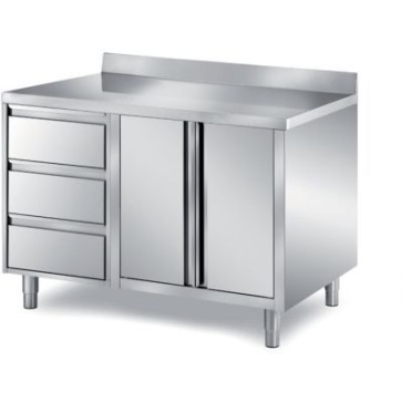 Tavolo con cassettiera a 3 cassetti + 2 ante battenti con alzatina mm 1200x700x850 h