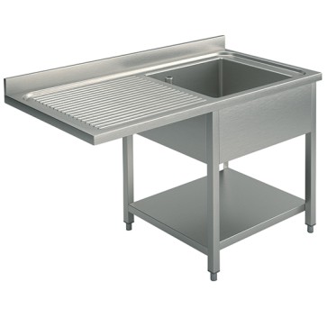 Lavello su gambe per incasso lavastoviglie con ripiano, 1 vasca a destra, 1300x600 mm.