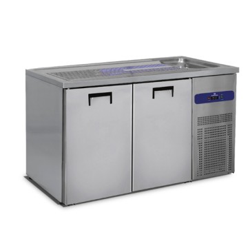 Banco bar refrigerato con 1 Lavabo a sinistra e 2 porte per fusti birra da 50 litri