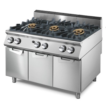 Cucina a gas con 3 bruciatori da 16 kW su vano con porte
