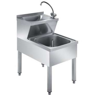Lavatoio doppia vasca completo di rubinetto a leva - mm 500x600x850 h