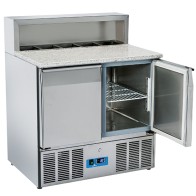 Banco preparazione refrigerato due porte gn 1/1,piano lavoro in granito cap.5 gn 1/6 per ingredienti