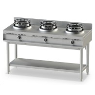 piano di cottura wok a gas con ripiano, 3 fuochi