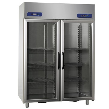 Armadio frigorifero porte vetro 2 vani 600+600 lt. tutto inox 2 temperature 0°c/+10°c -18°c/-22°c