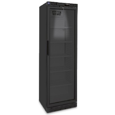 Frigovetrina verticale 373 litri con porta in vetro e 5 ripiani, +1°/+10°C - Colore nero