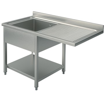 Lavello su gambe per incasso lavastoviglie con ripiano, 1 vasca a sinistra per cucine industriale