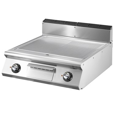 Fry-top elet. con piano stampato piastra 2/3 liscia e 1/3 rigata da banco