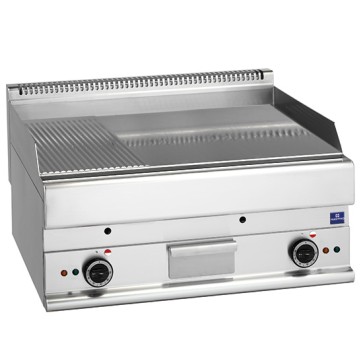 fry top elettrico da banco, piastra cromata liscia e rigata