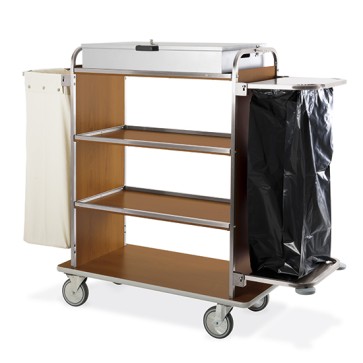 Carrello portabiancheria con portascope e porta rifiuti