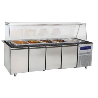 Banco di preparazione riscaldato a 4 porte con struttura in vetro, 6x GN 1/1 h=100 mm