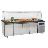 Banco di preparazione refrigerato a 4 porte con struttura in vetro, 6x GN 1/1 h=150 mm