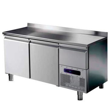 tavolo refrigerato per pasticceria a 2 porte 600x400 mm con piano in inox e alzatina, -2°/+8°C