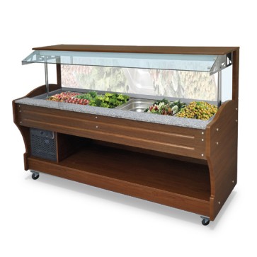Buffet professionale freddo murale con refrigerazione statica, 6x GN 1/1 h=150 mm, cappa non abbassabile.