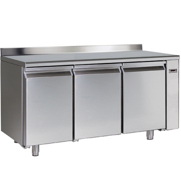 Tavolo refrigerato gruppo remoto 3 porte gn 1/1 con piano con alzatina  temp.-2 + 8 c,hccp sistema